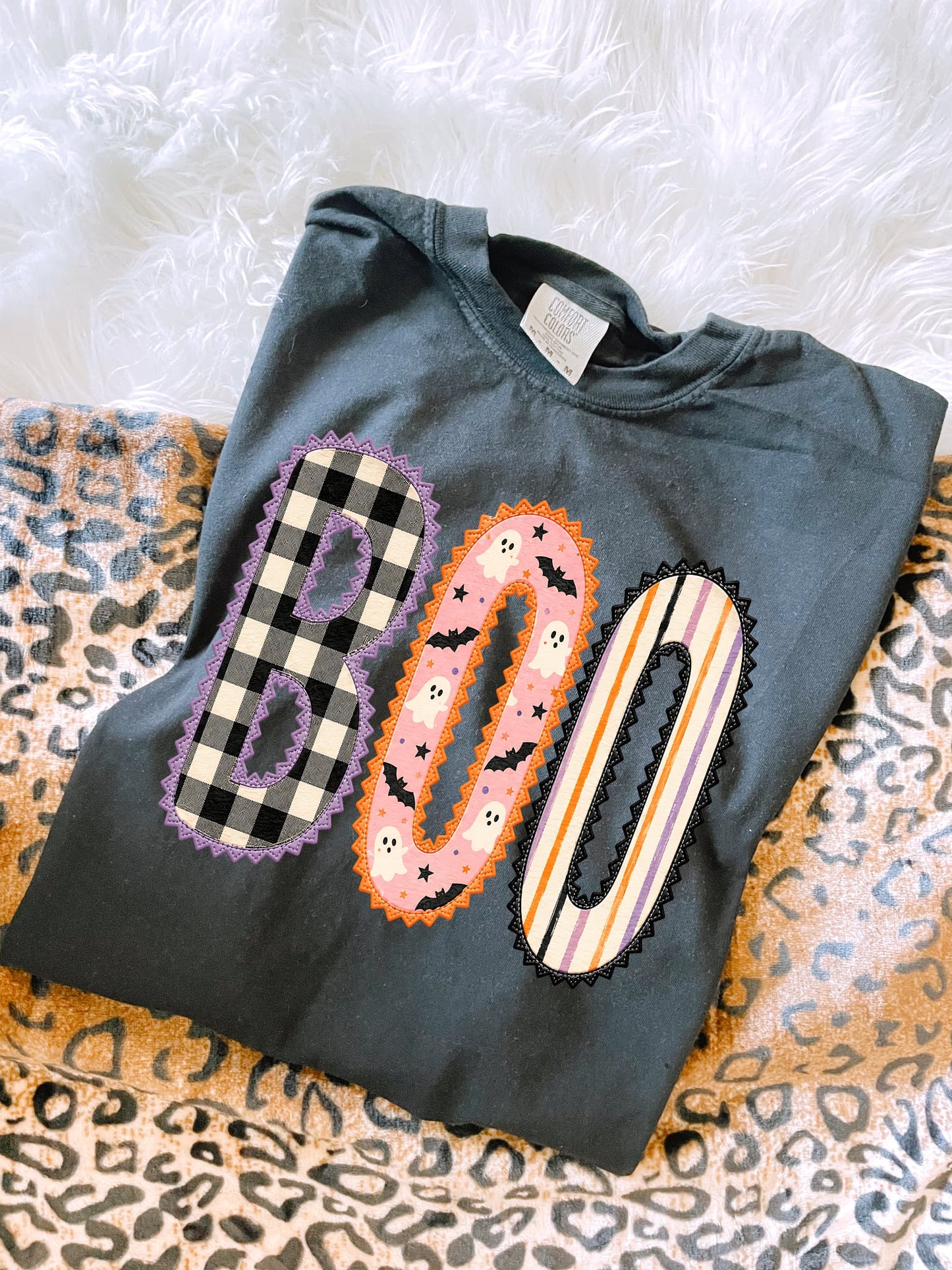 Patchwork Boo Black Tee