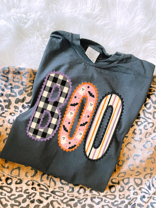 Patchwork Boo Black Tee