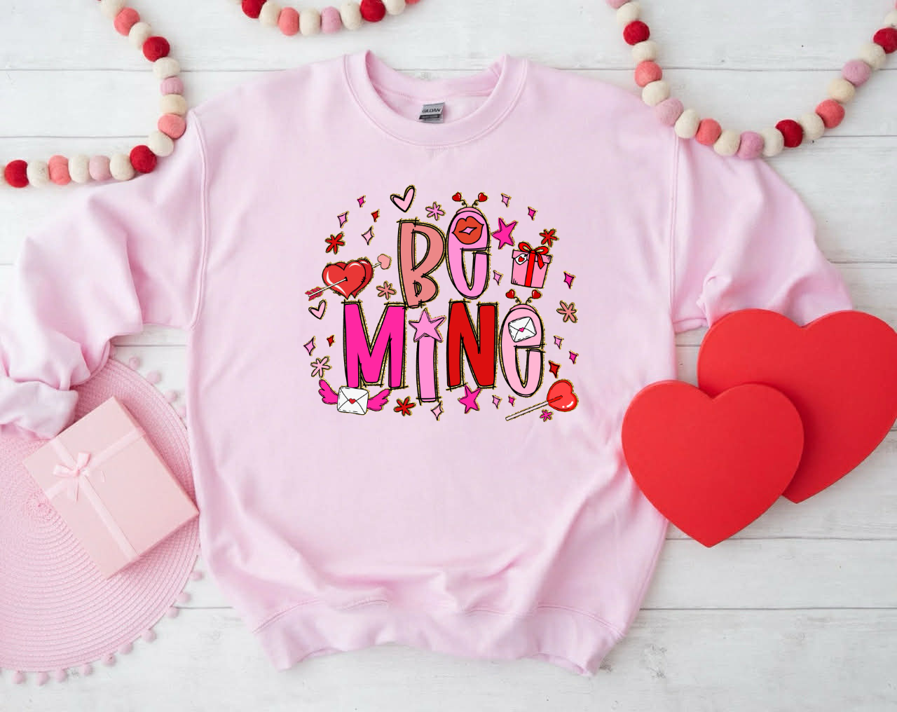 Be Mine Sucker & Mail Collage Light Pink Sweatshirt