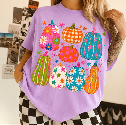 **DEAL OF THE DAY** Bright Colorful Pumpkin Collage Neon Violet Tee