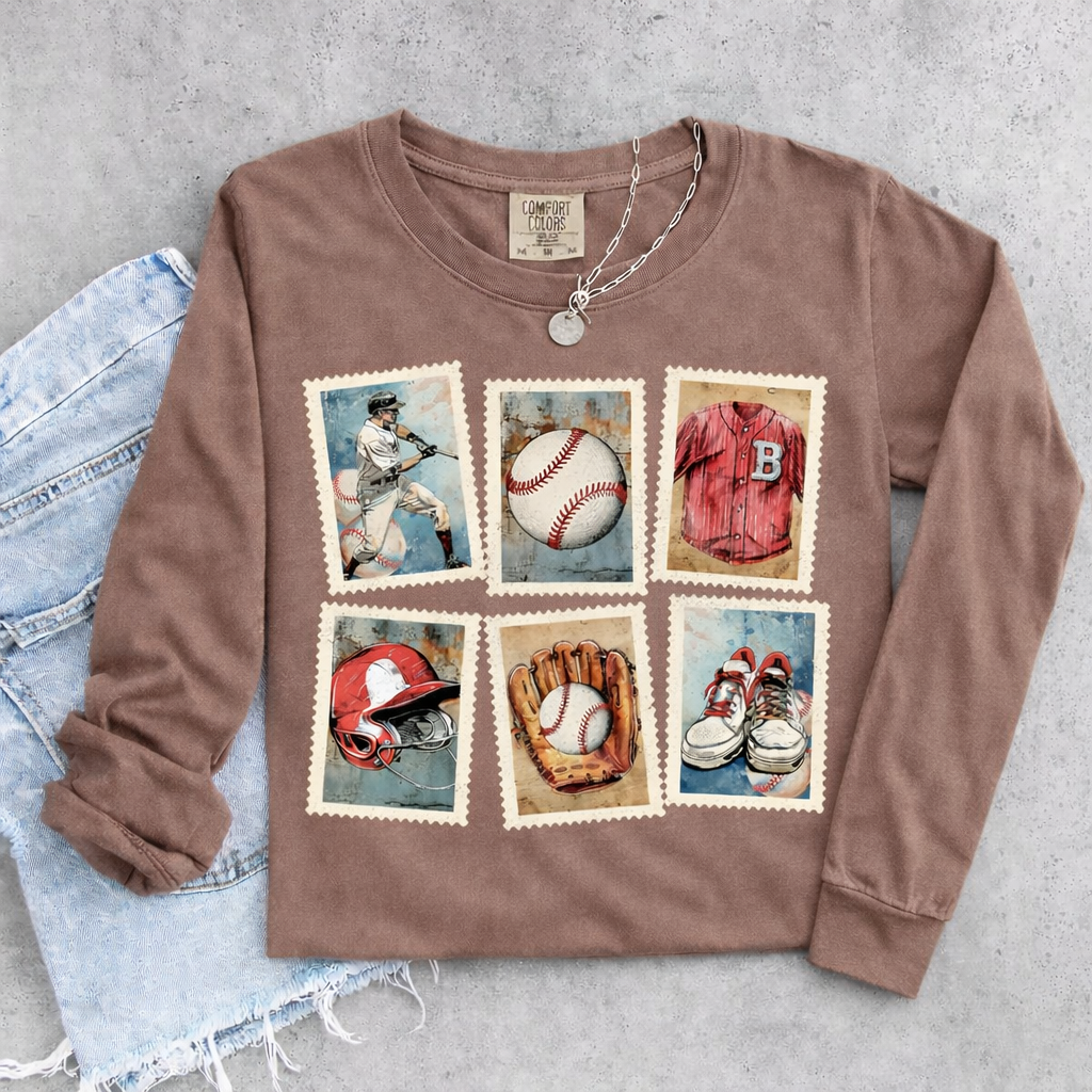 Baseball Stamps Espresso Long Sleeve Tee