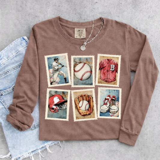 Baseball Stamps Espresso Long Sleeve Tee