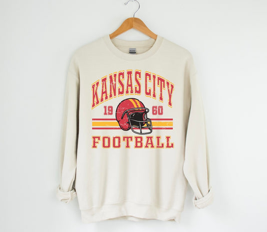 Kansas City Football Helmet 1960 Striped Sand Sweatshirt