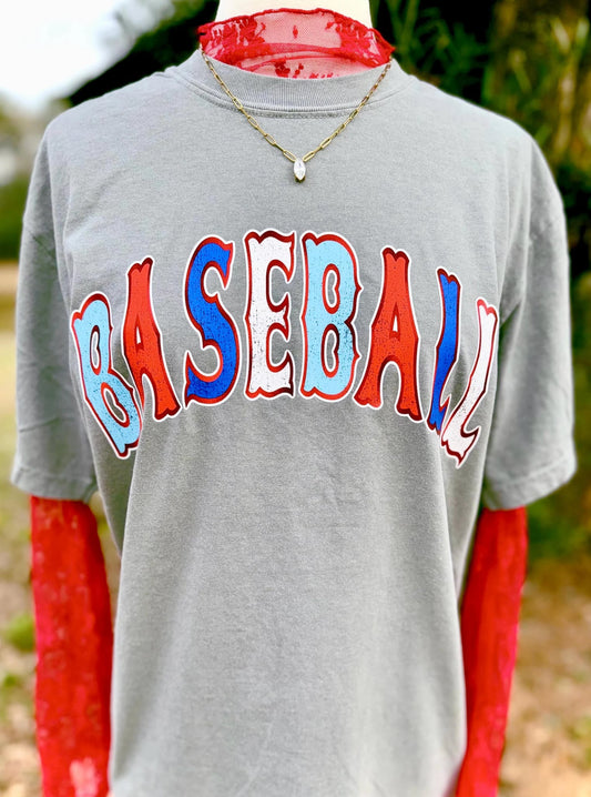 Red White & Blue Baseball Grey Tee