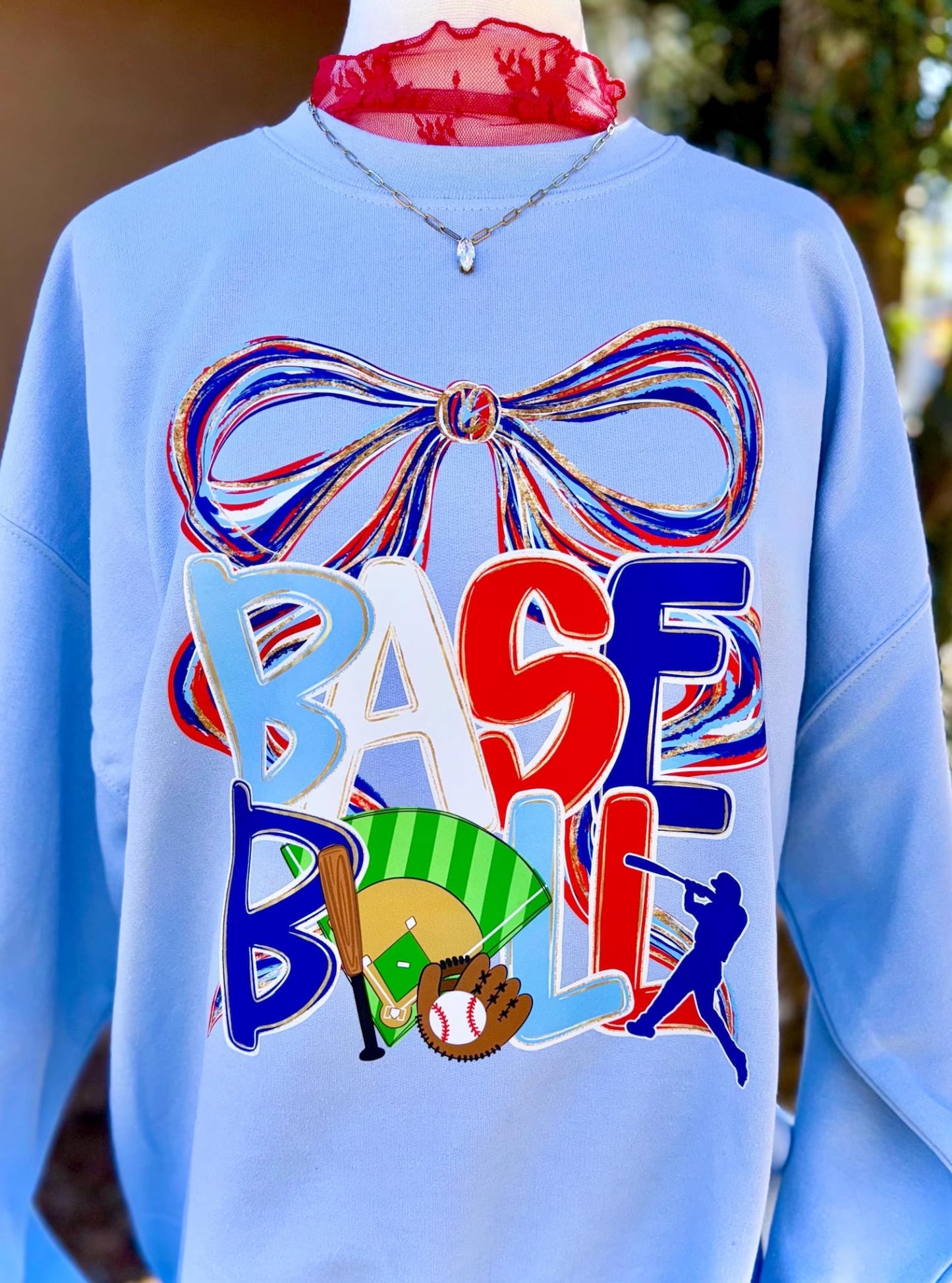 Red White Blue Baseball Ribbon Caroline Blue Sweatshirt