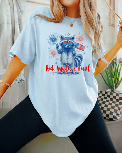 **DEAL OF THE DAY** Racoon Red White & Feral Fireworks Chambray Tee