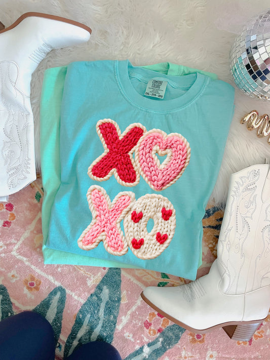 Faux Yarn XOXO Hearts Chalky Mint Tee