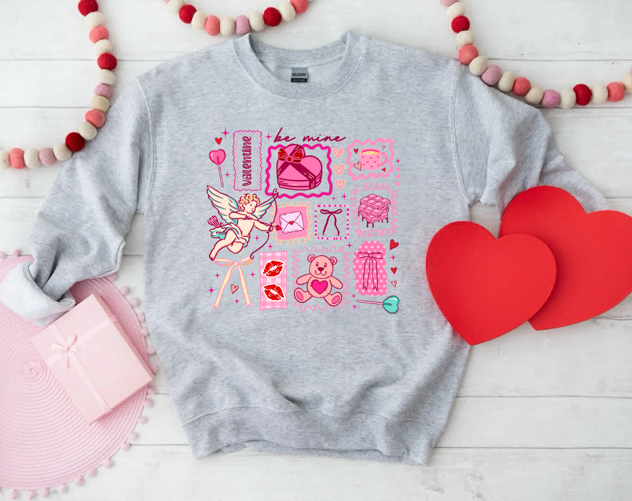 Be Mine Valentine Collage Sports Grey Sweatshirt