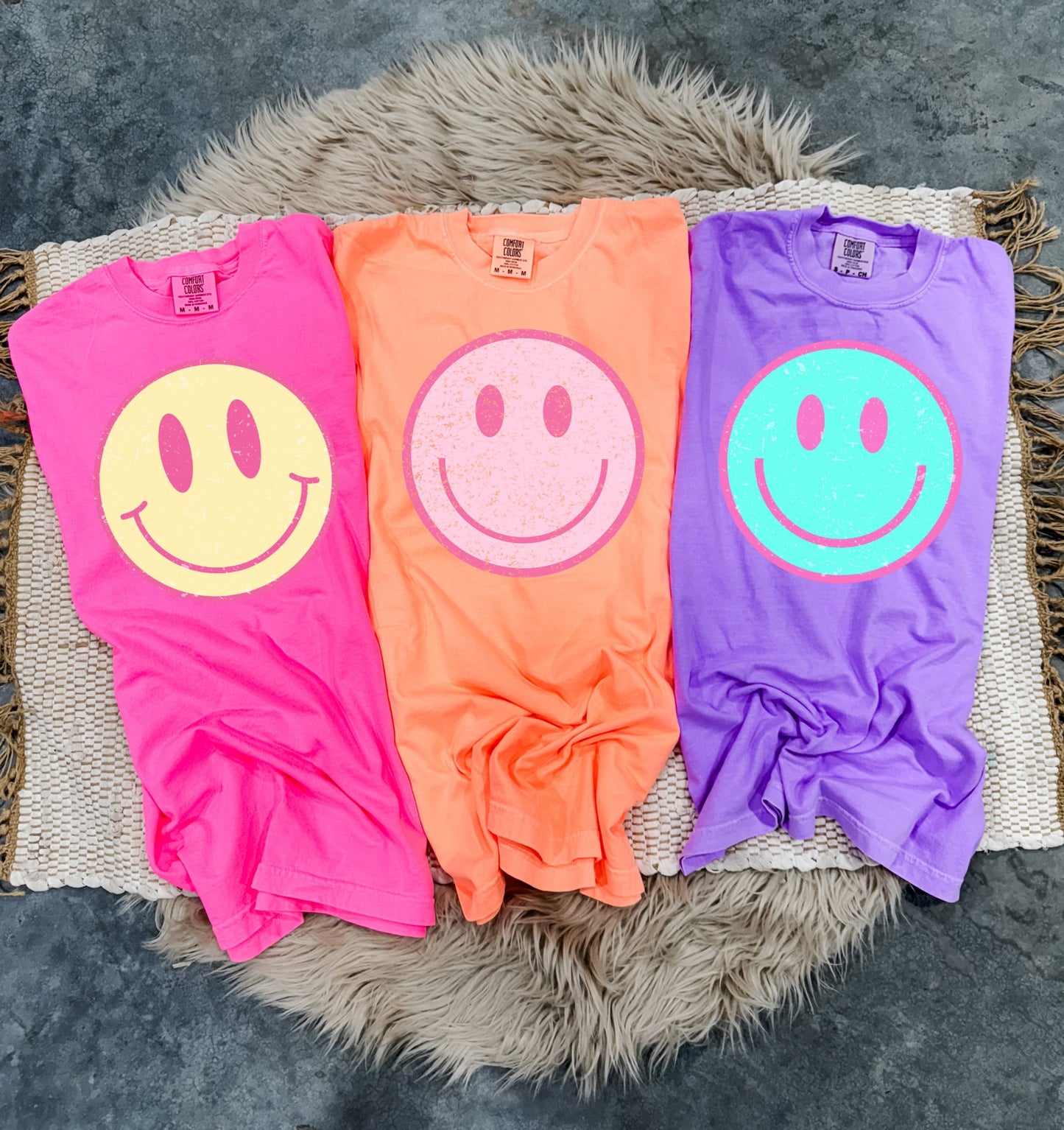 **DEAL PRICE** Distressed Smiley Faces Neon Color Options