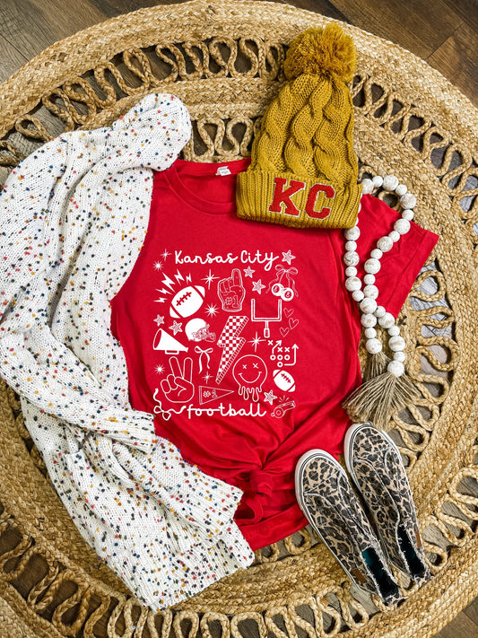 White Ink Kansas City Football Collage Red Tee