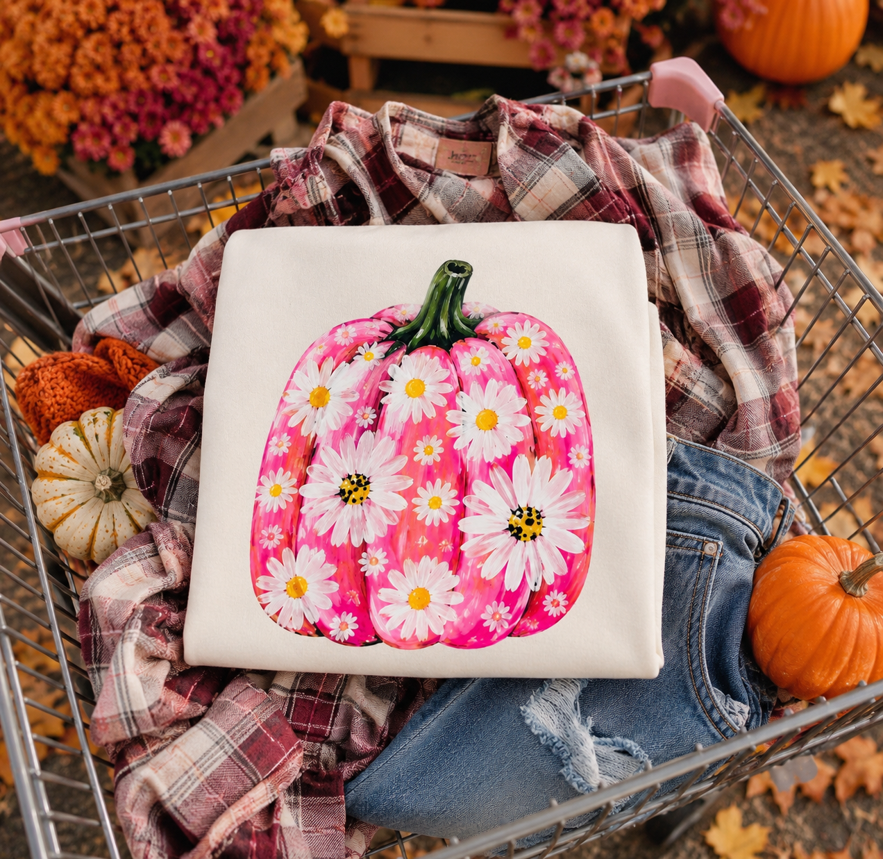 **DEAL OF THE DAY** Pink Pumpkin & Sunflowers Ivory Short Sleeve Tee