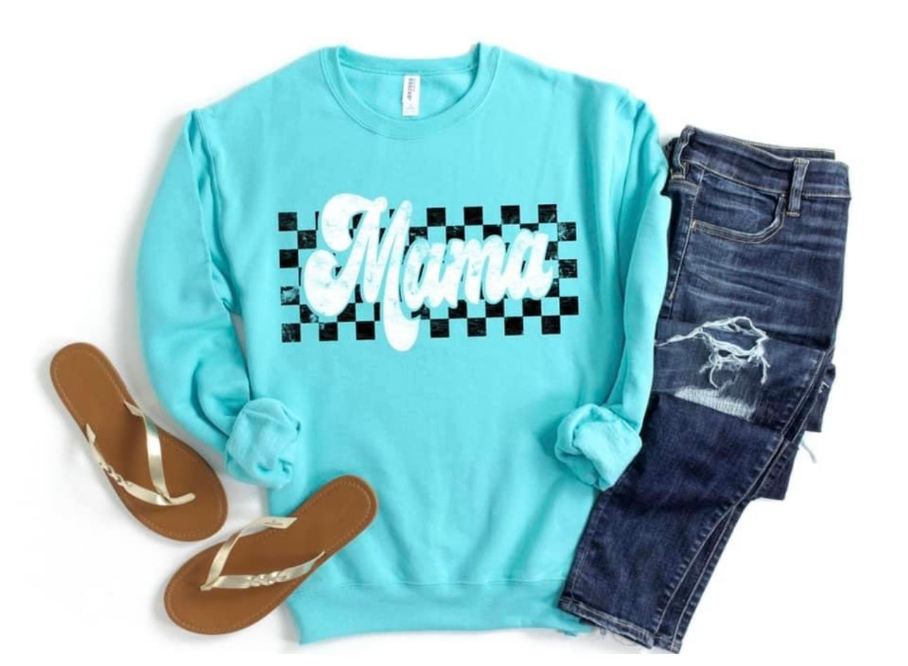 Retro Checkered Mama Mint Sweatshirt