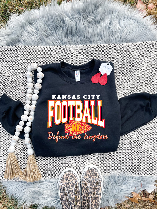 **HALFTIME DEAL** Kansas City Defend The Kingdom Leopard Arrowhead Black Sweatshirt