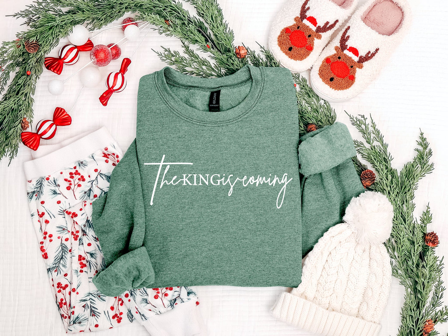 The King Is Coming Heather Green Sweatshirt