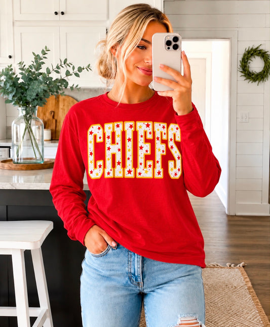 **$22 DEAL** Red & Gold Stars Mascot Design Red Long Sleeve Tee **FINAL SALE**