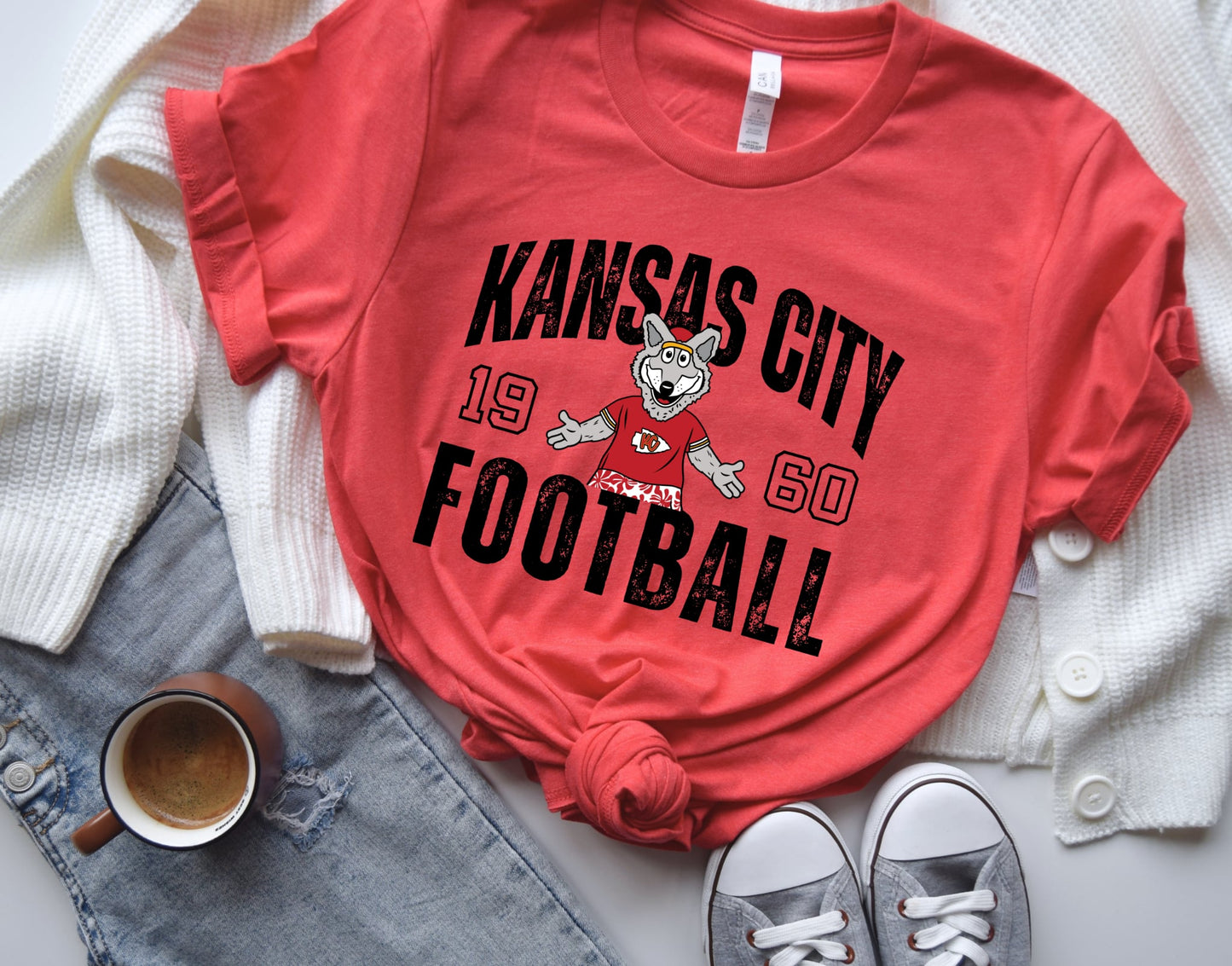Black Distressed Gold Kansas City Football Wolf Heather Red Tee