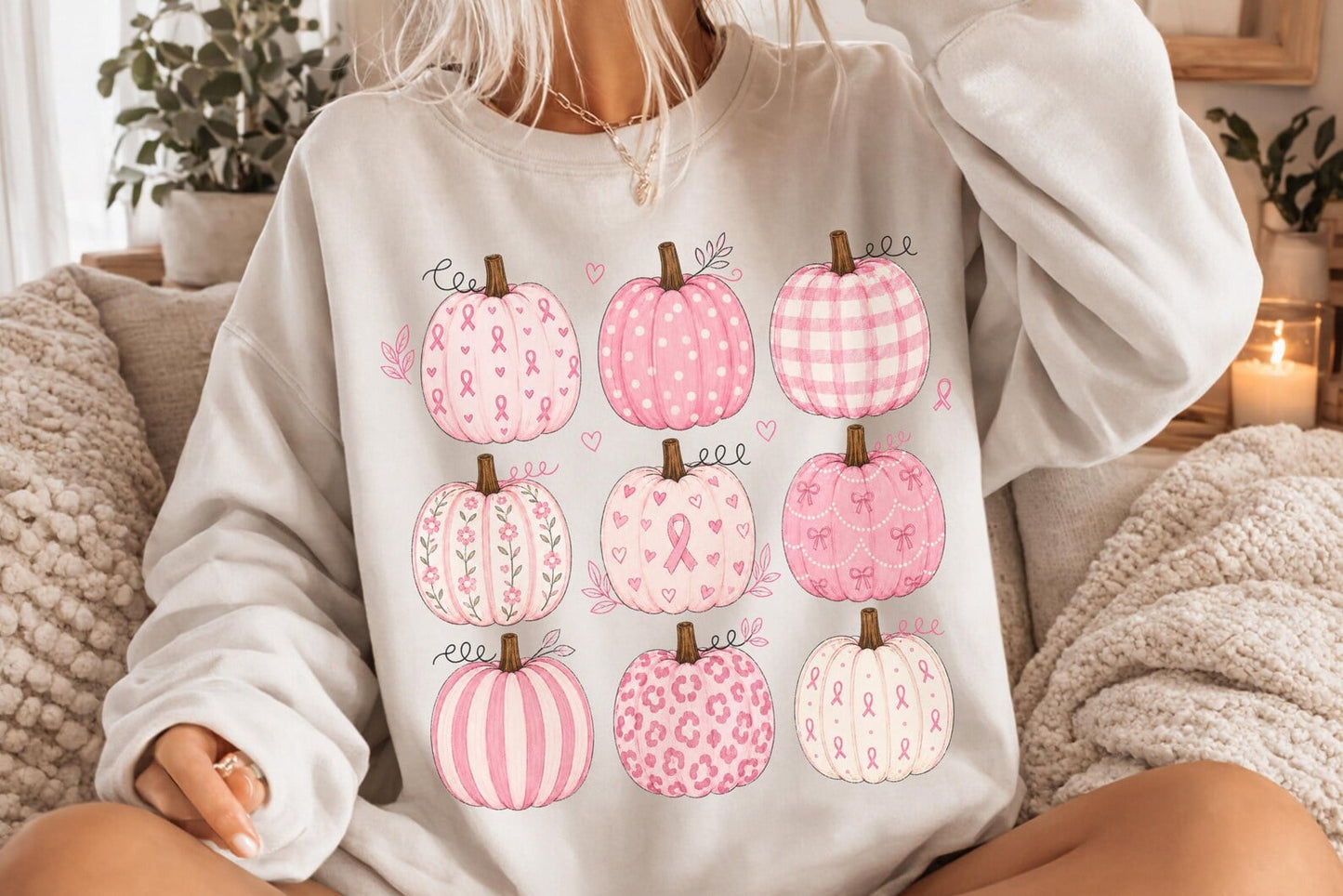 Multi Pumpkin Pink Ribbon Sand Sweatshirt