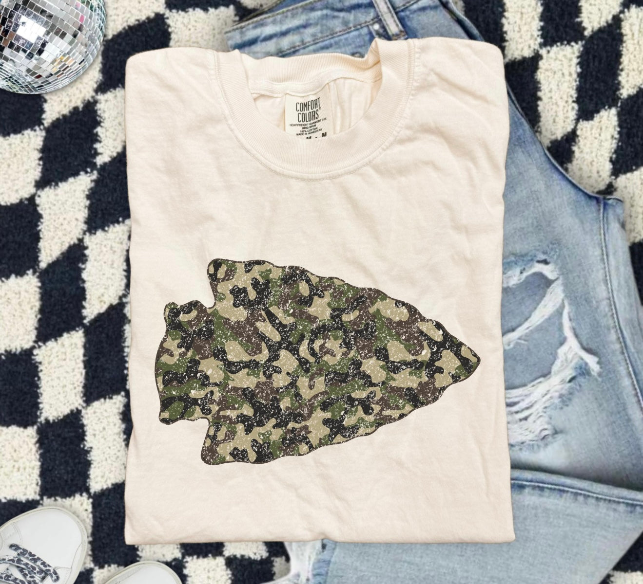 **HALFTIME DEAL** Light Camo Distessed Arrowhead Ivory Tee