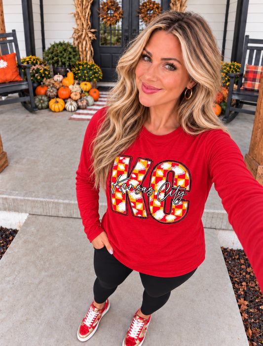 **HALFTIME DEAL** Arrowhead KC Kansas City Red Long Sleeve Tee