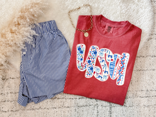 **DEAL PRICE** USA Floral & Bow Crimson Tee
