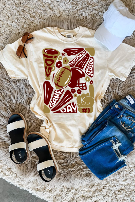 Maroon & Gold Game Day Football Ivory Tee
