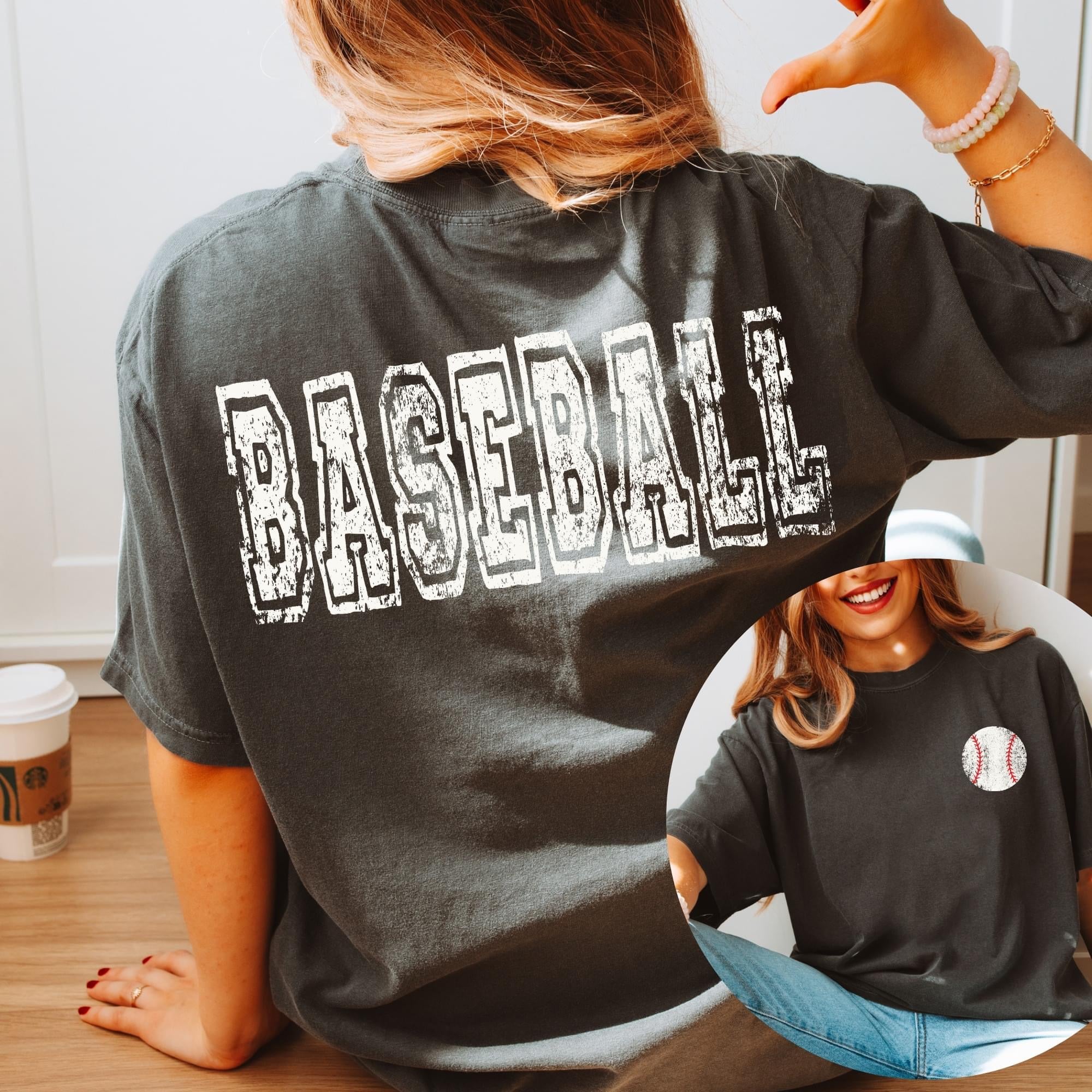FRONT + BACK Distressed Baseball Pepper Tee