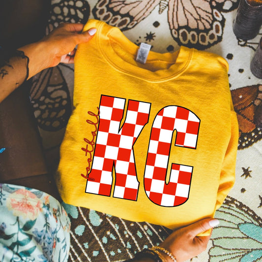 **HALFTIME DEAL** KC Red & White Checkered Football Gold Sweatshirt