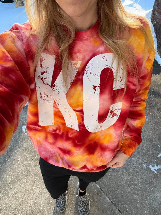**READY TO SHIP** White KC Distressed Tie Dye Sweatshirt