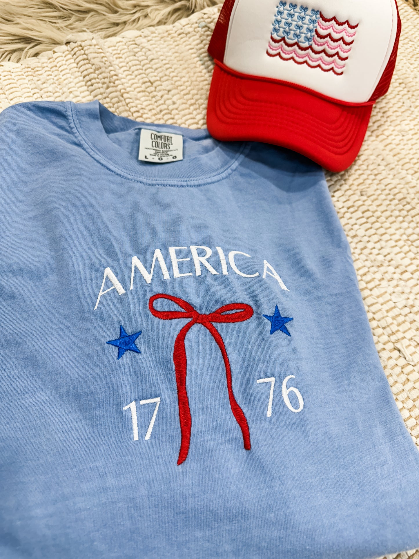 *EMBROIDERED* America Bow 1776 Washed Denim Tee