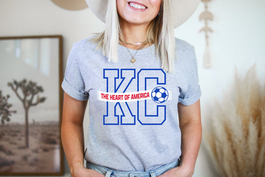 Blue KC Soccer Scarf Heather Grey Tee