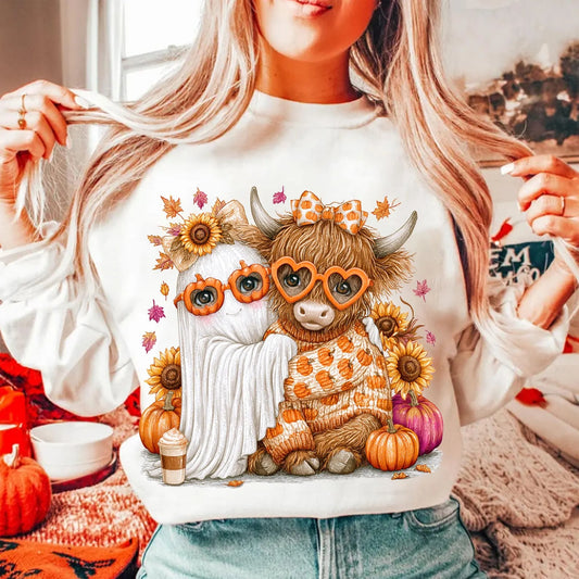 **DEAL OF THE DAY** Cutesy Ghost & Highland Cow Sand Sweatshirt