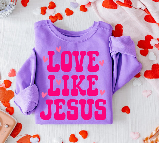 Pink Hearts Love Like Jesus Violet Sweatshirt
