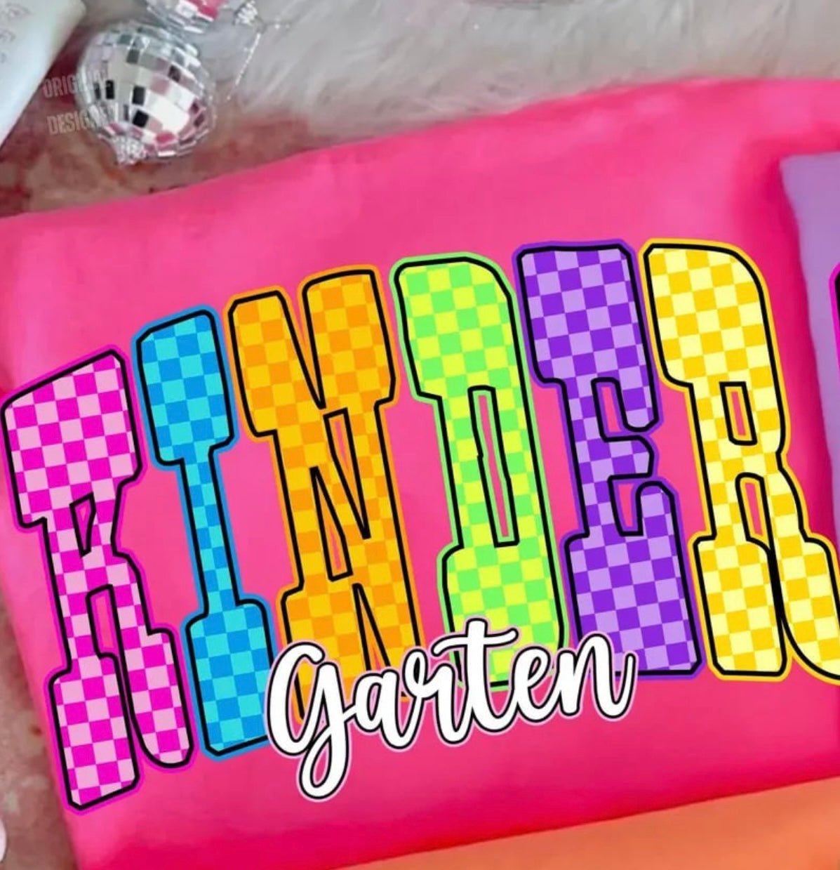 **BACK TO SCHOOL** Checkered Grade Neon Pink Tee