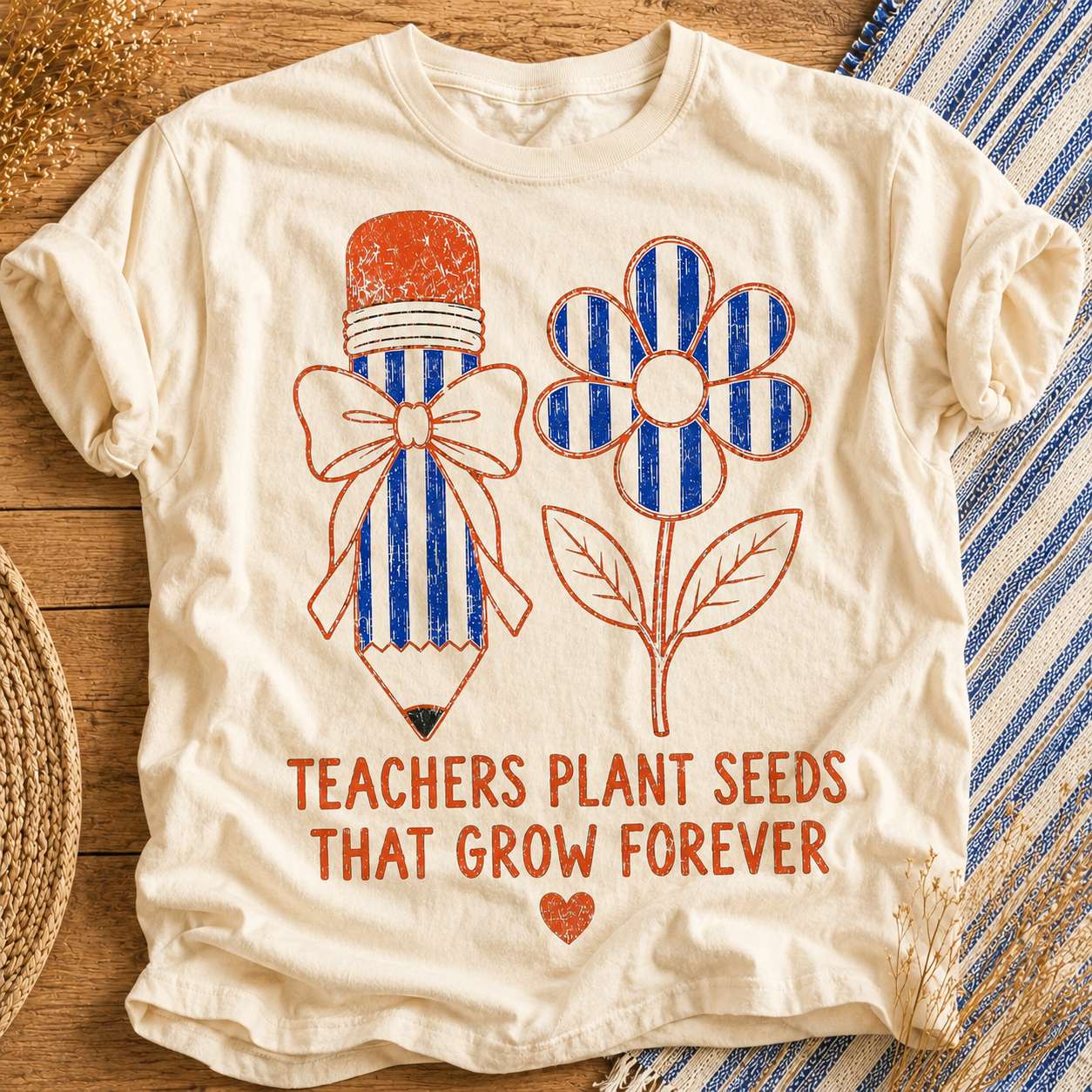 Pencil & Flower Teachers Plant Seeds That Grow Forever Ivory Tee