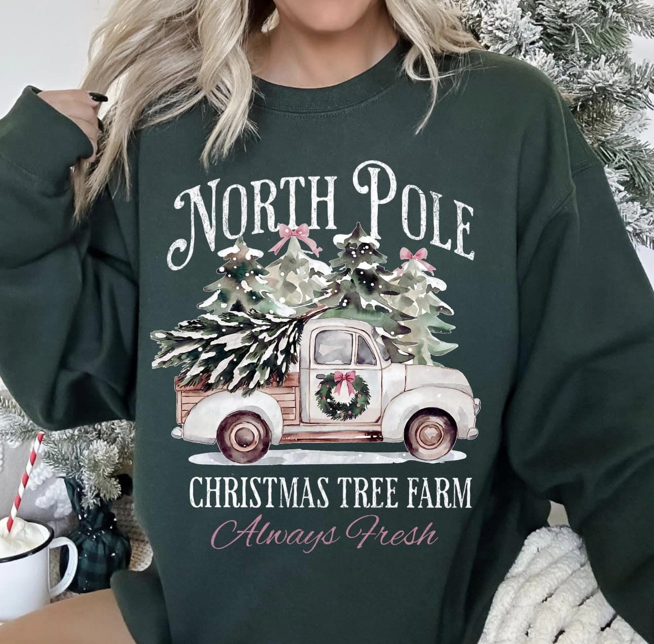 **CHRISTMAS IN JULY** North Pole Christmas Tree Farm Forest Sweatshirt