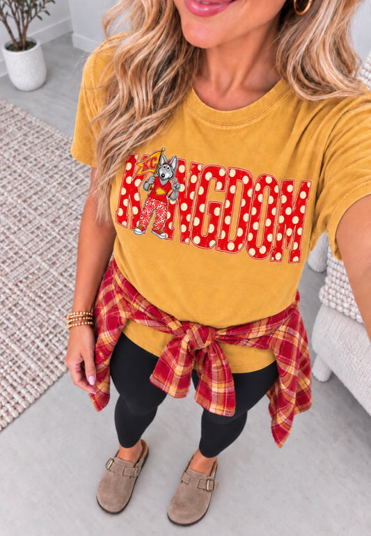 **HALFTIME DEAL** Red & Polkda Dot Kingdom Mustard Tee