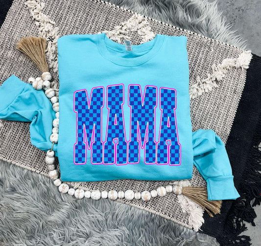 Blue Checkered Mama Block Mint Sweatshirt