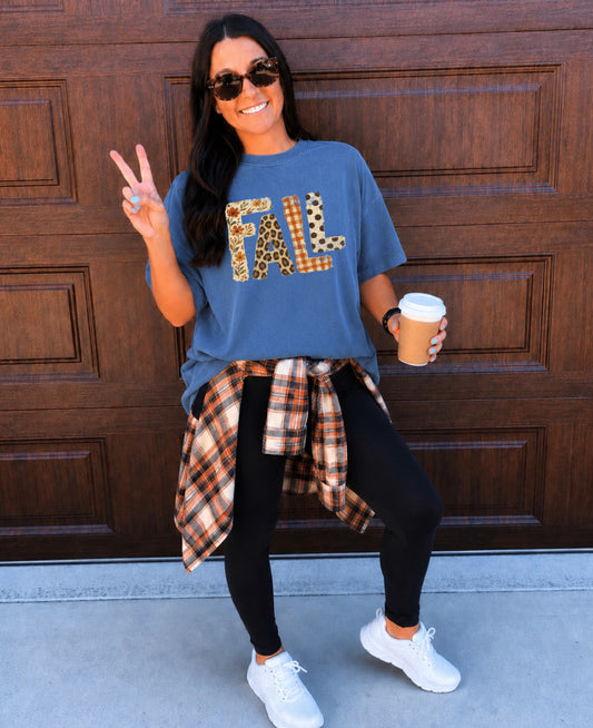 Fall Pattern Blue Jean Tee