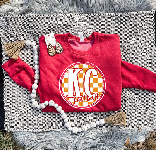 KC Football Checkered Circle Heather Red Sweatshirt
