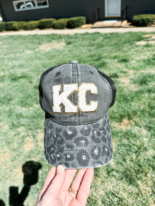 White KC Patches Black Leopard Bill Hat