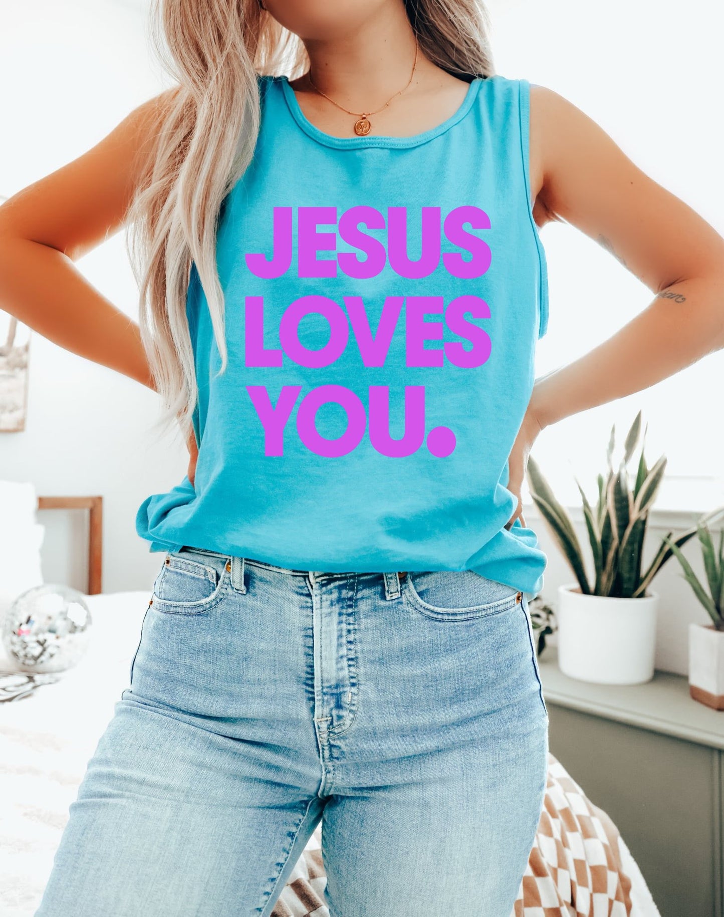 Purple Jesus Loves You Lagoon Tank Top