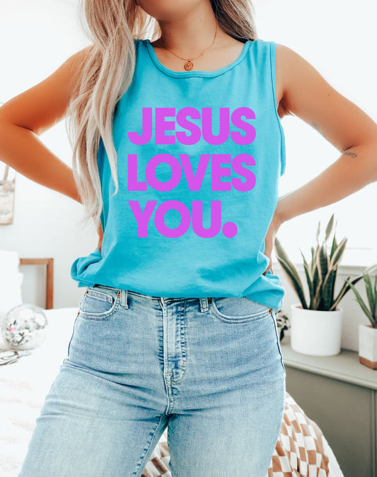 Purple Jesus Loves You Lagoon Tank Top