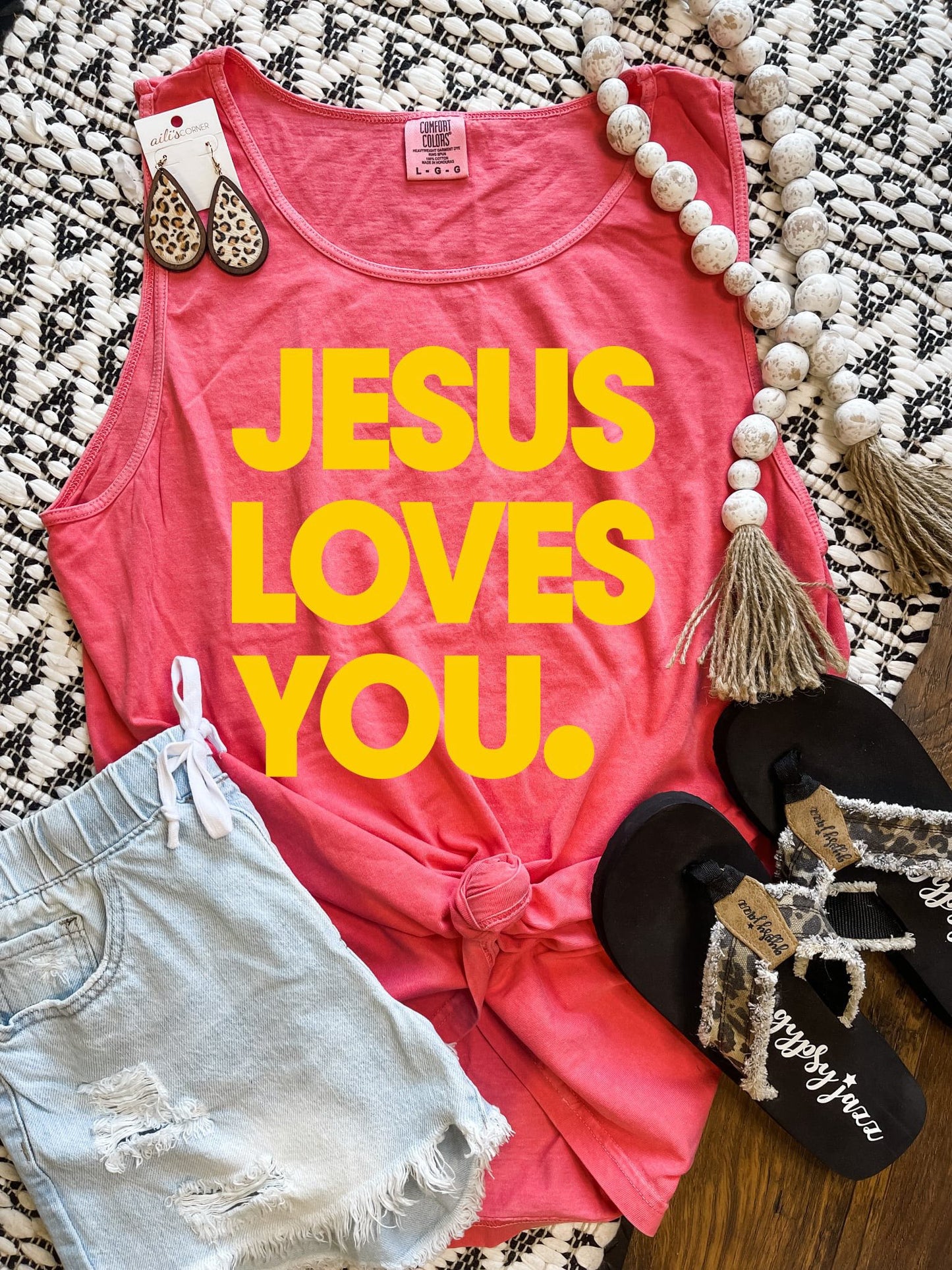 Yellow Jesus Loves You Watermelon Tank Top