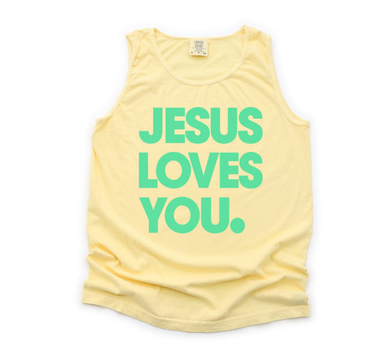 Green Jesus Loves You Banana Tank Top