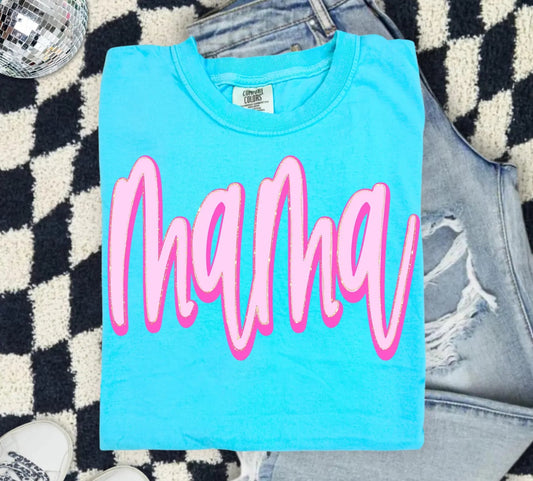 Two Tone Pink Mama Script Lagoon Tee