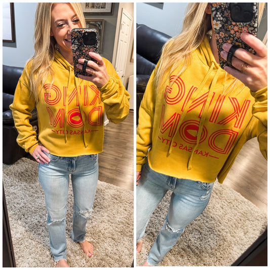 Kingdom Retro Arrowhead Kansas City Heather Mustard Crop Top Hoodie