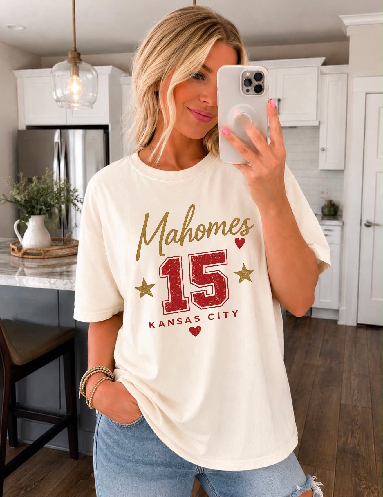 **HALFTIME DEAL** 15 Gold Game Day Stars Ivory Tee