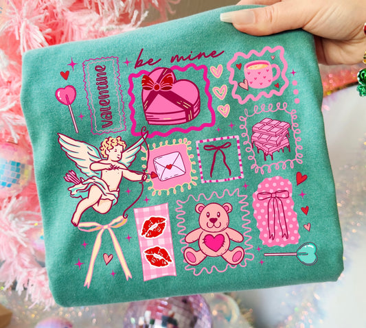 Be Mine Valentine Collage Light Green Tee