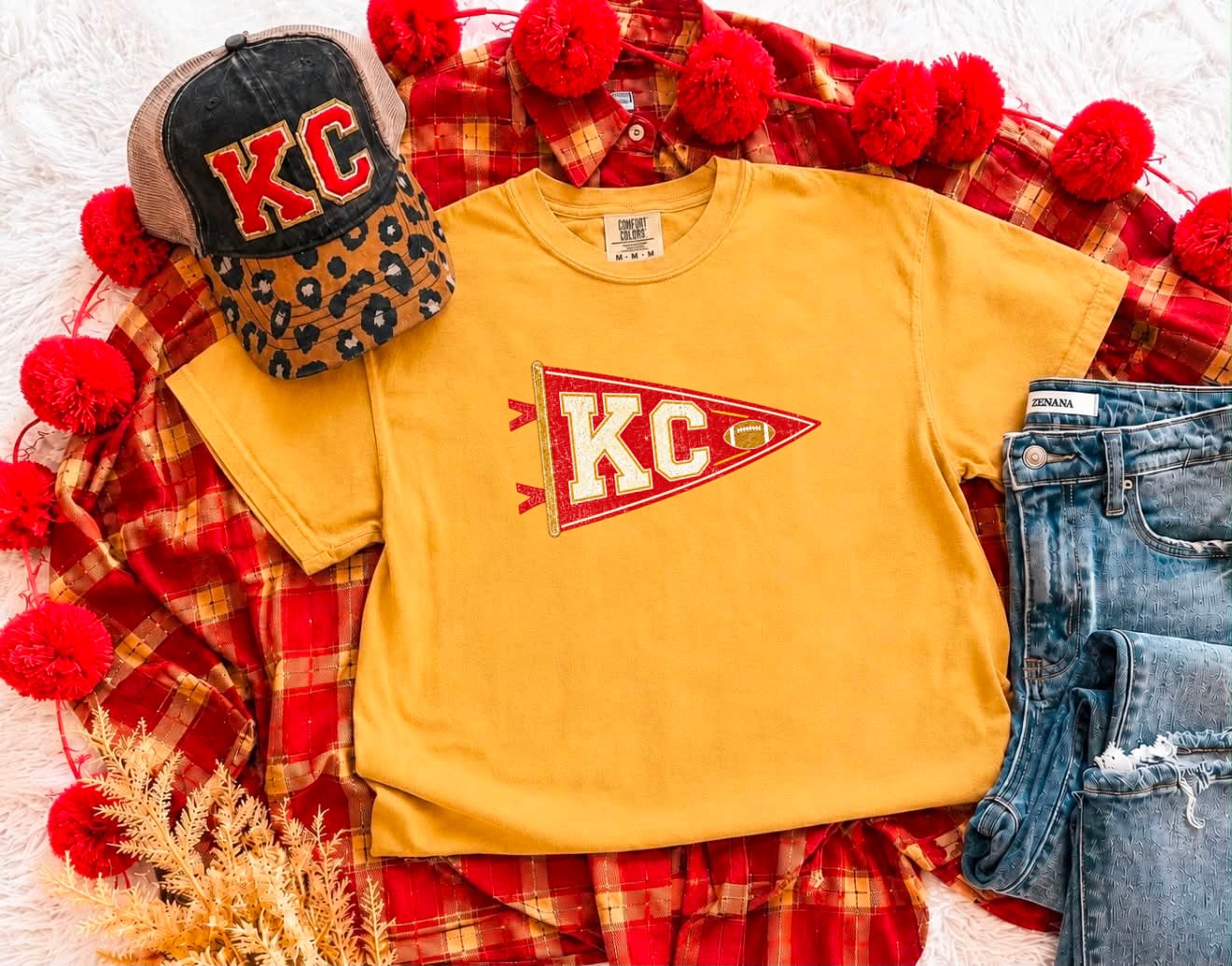**HALFTIME DEAL** Small KC Flag Football Mustard Tee