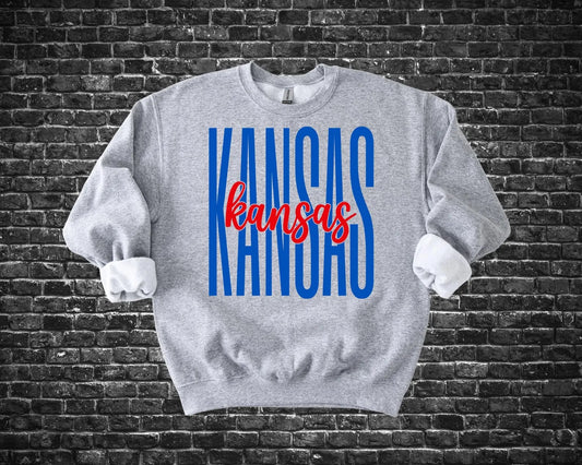 Tall Blue & Red Kansas Script Sports Grey Options